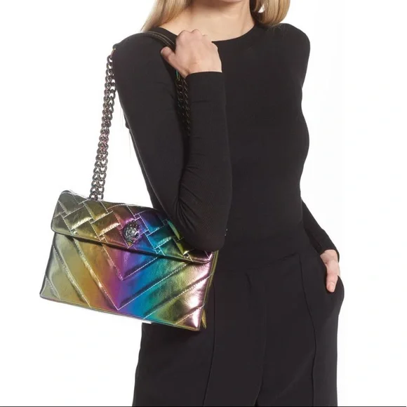 Kurt Geiger London Kensington X Leather Shoulder Bag NWT Rainbow Metallic Ombre - Picture 6 of 10